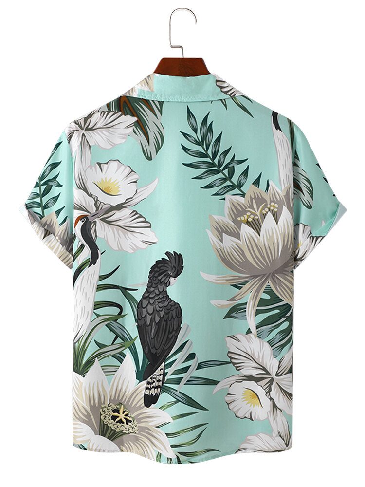 Herre Floral Bird Grafisk Myk Pustende Graceful Leisure Shirts