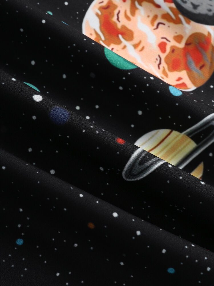 Herre Galaxy Planet Print Svarte Lapelskjorter