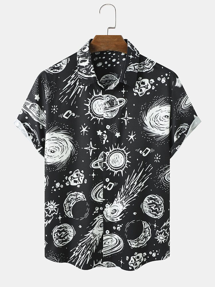 Herre Galaxy Print Star War Lapel Kortermet Casual Skjorter Med Knapper