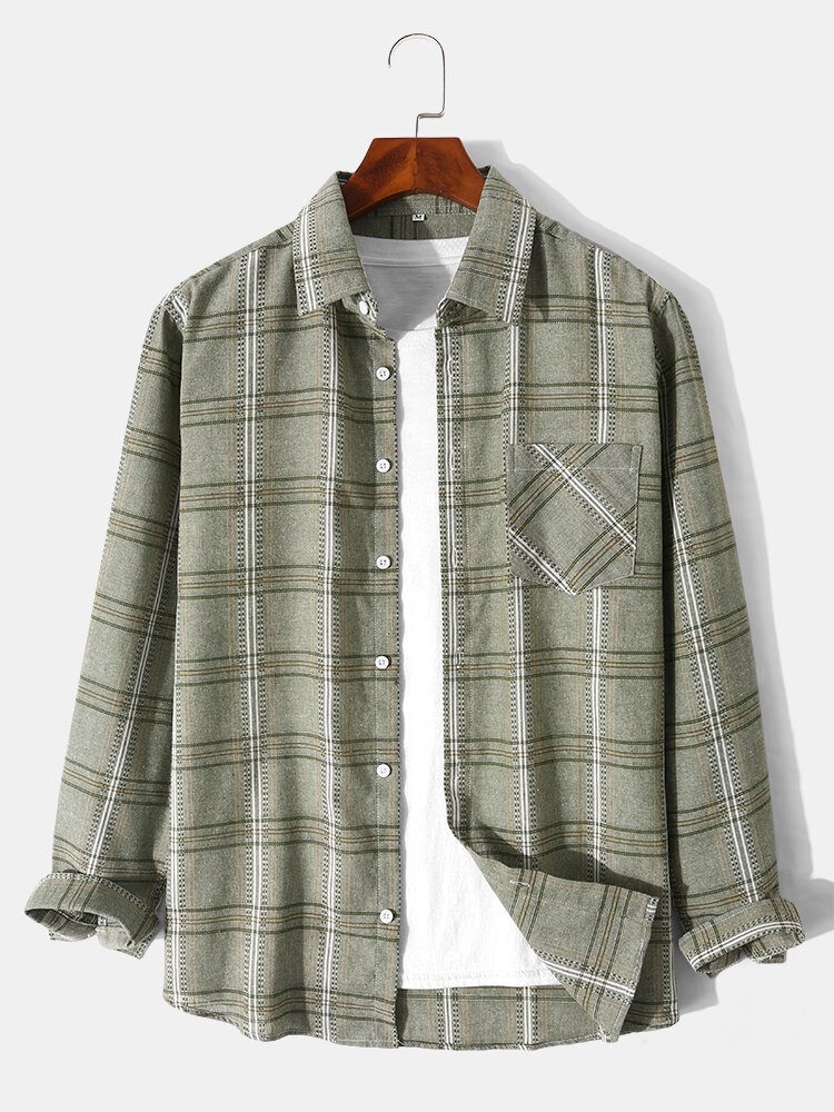 Herre Gingham Brystlomme Button Up Uformelle Skjorter Med Lange Armer