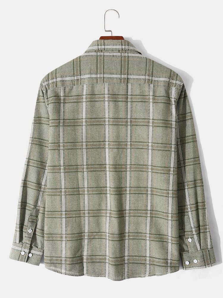 Herre Gingham Brystlomme Button Up Uformelle Skjorter Med Lange Armer