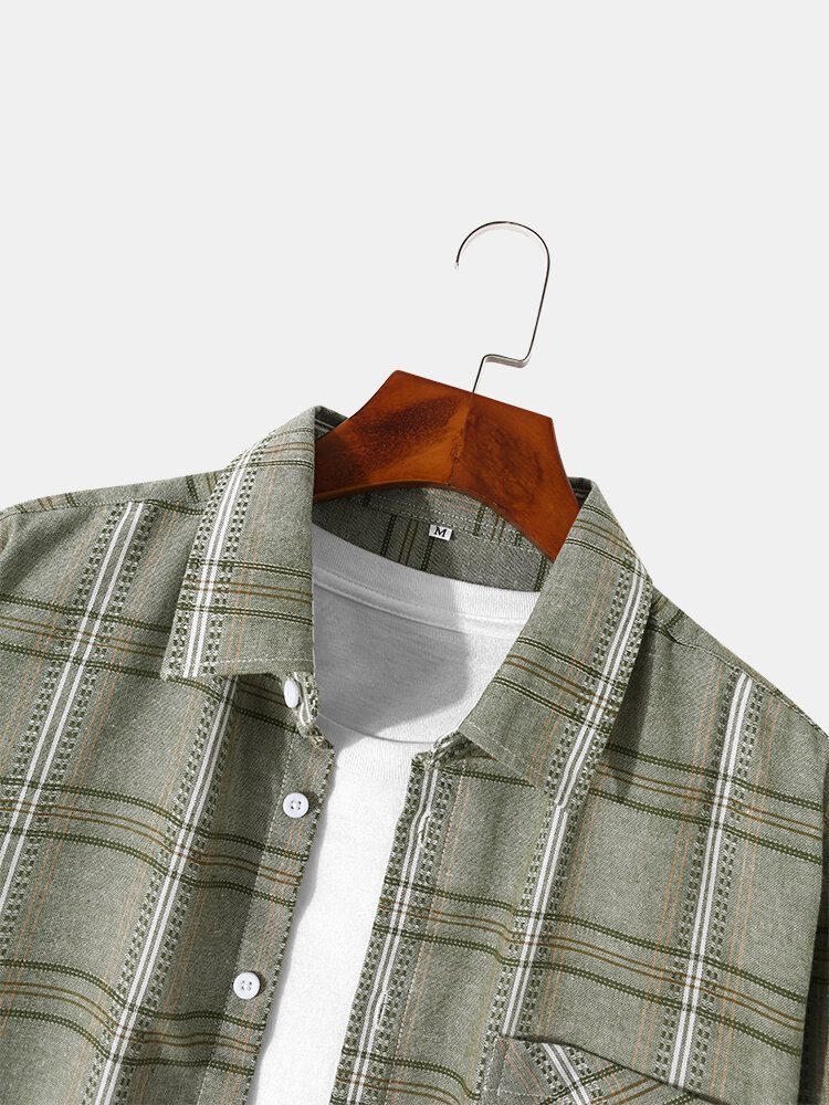 Herre Gingham Brystlomme Button Up Uformelle Skjorter Med Lange Armer