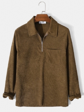 Herre Halvglidelås Pocket Pullover Corduroy Skjorte