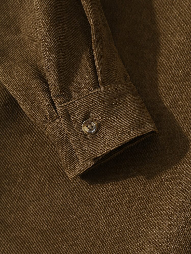 Herre Halvglidelås Pocket Pullover Corduroy Skjorte