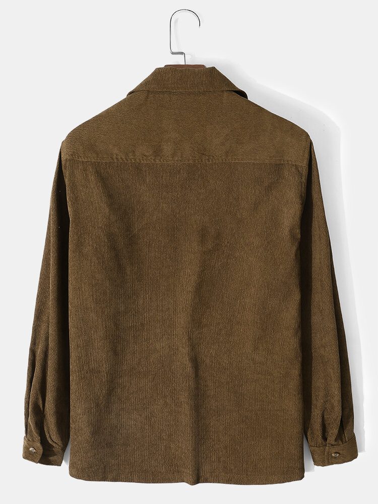 Herre Halvglidelås Pocket Pullover Corduroy Skjorte