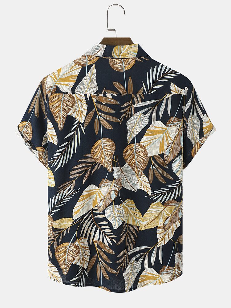 Herre Hawaii-stil Tropisk Bladtrykk Hemsemansjett Myk Fritidsknappdesignede Skjorter