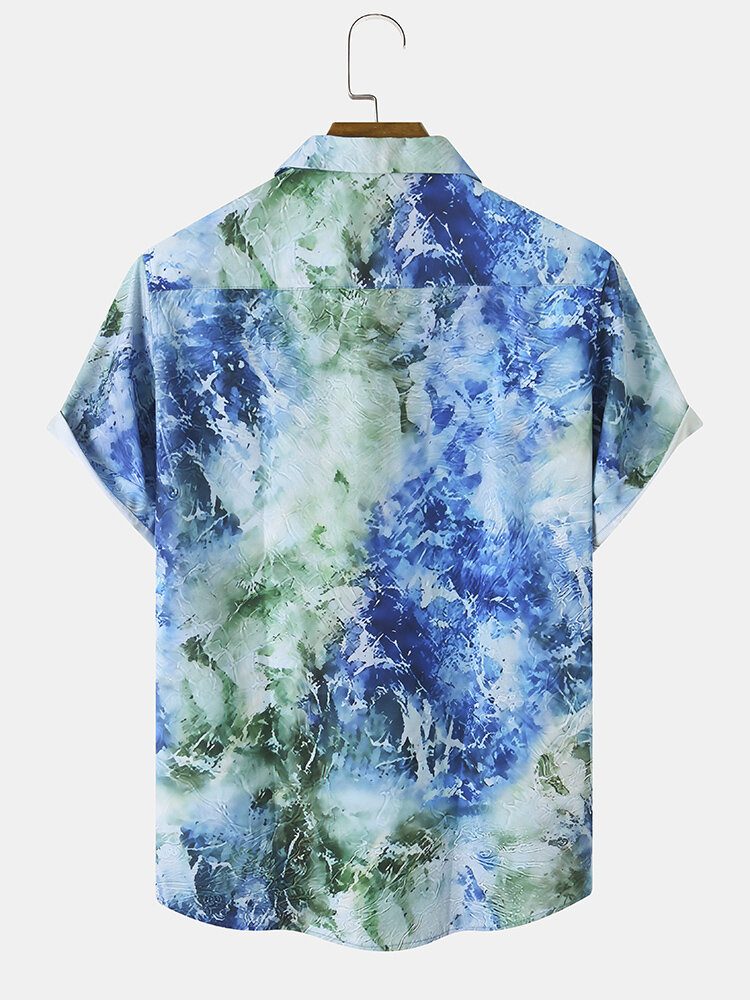 Herre Ocean Waves Print Spleisede Hawaiian Holiday Shirts Med Enkelt Brystlomme