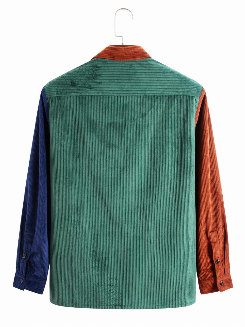 Herre Patchwork Color Block Pocket Corduroy-skjorte