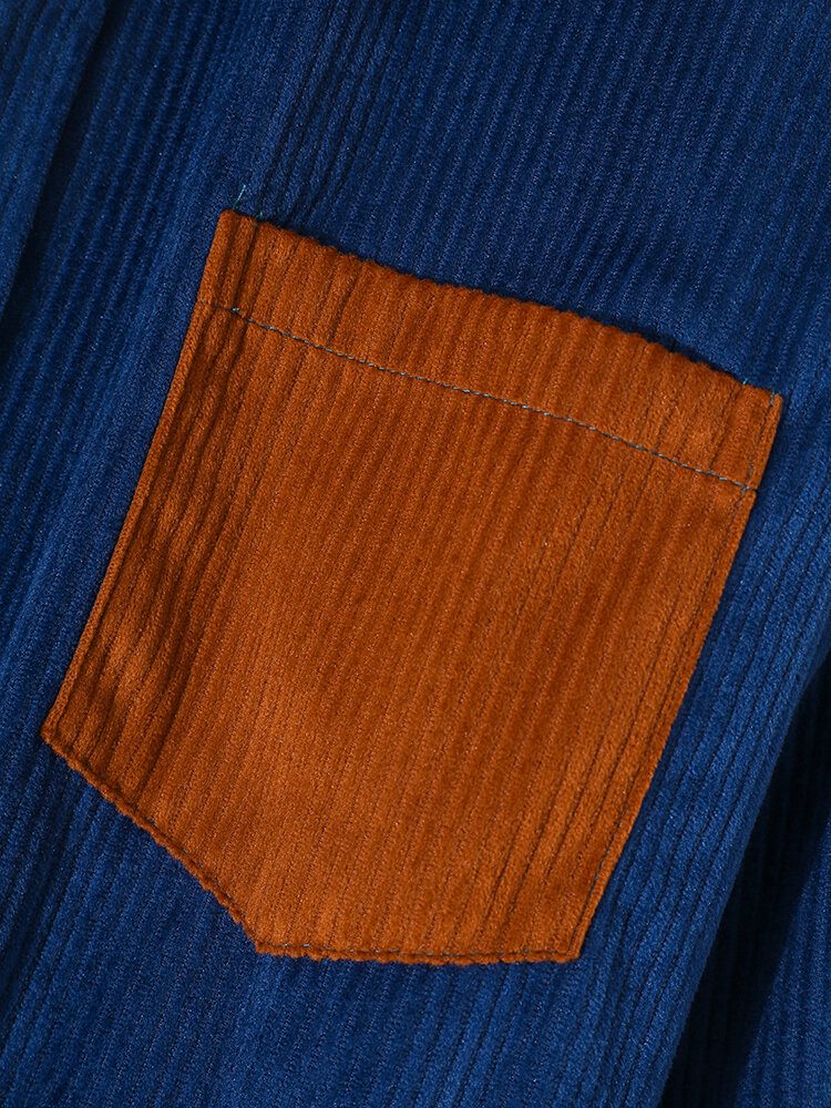 Herre Patchwork Color Block Pocket Corduroy-skjorte