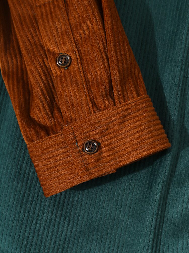 Herre Patchwork Color Block Pocket Corduroy-skjorte