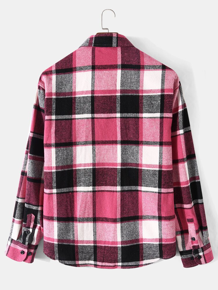 Herre Rutete Rutete Dekor Pocket Button Up Uformelle Skjorter Med Lange Armer