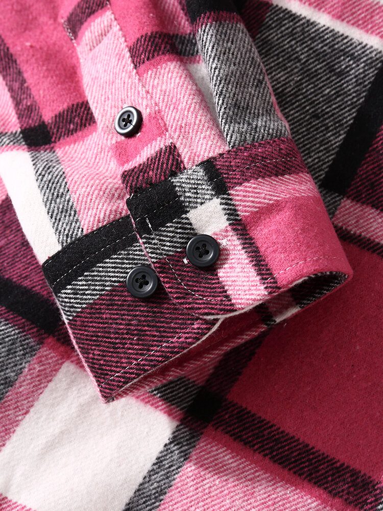 Herre Rutete Rutete Dekor Pocket Button Up Uformelle Skjorter Med Lange Armer