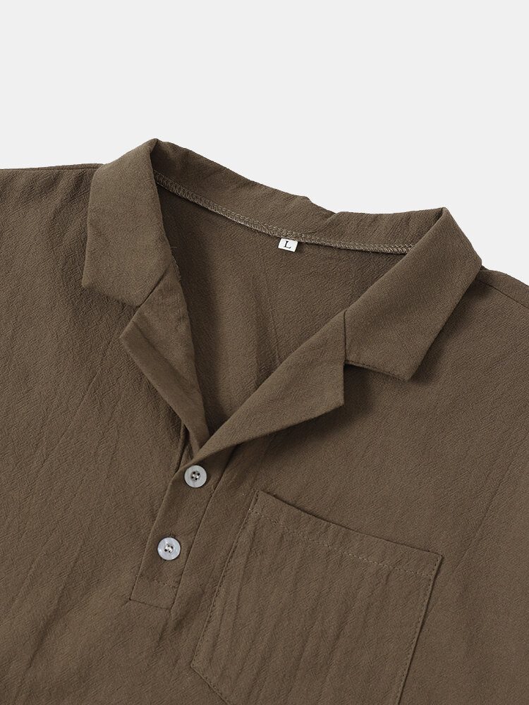 Herre Solid Half Buttons Single Pocket Revere Collar Skjorter