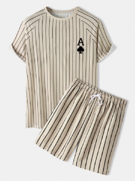 Herre Stripe Plum A Poker Print Raglan Sleeve Casual Skjorter Shorts