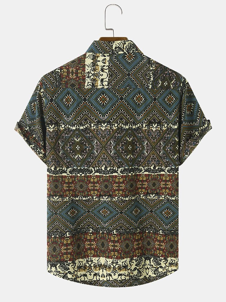 Herre Tribal Print Patchwork Lapel Button Up Hem Mansjett Fritidsskjorter