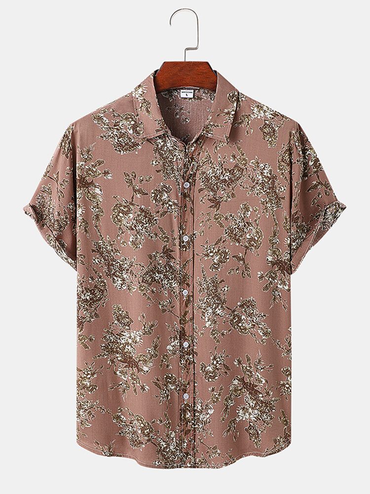 Herreplanter Print Button Up Ferie Kortermede Skjorter