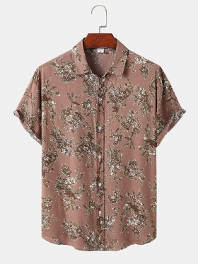 Herreplanter Print Button Up Ferie Kortermede Skjorter