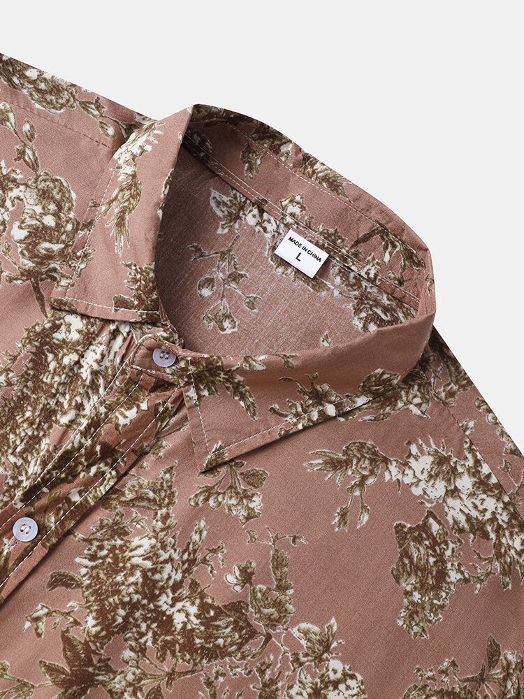 Herreplanter Print Button Up Ferie Kortermede Skjorter