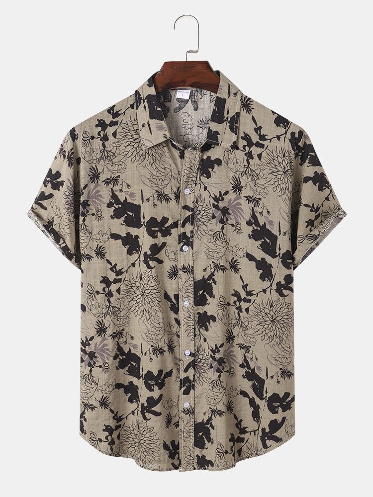 Herreplanter Print Button Up Ferie Kortermede Skjorter