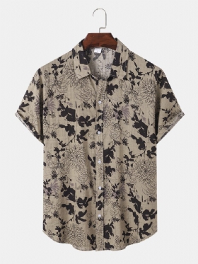 Herreplanter Print Button Up Ferie Kortermede Skjorter