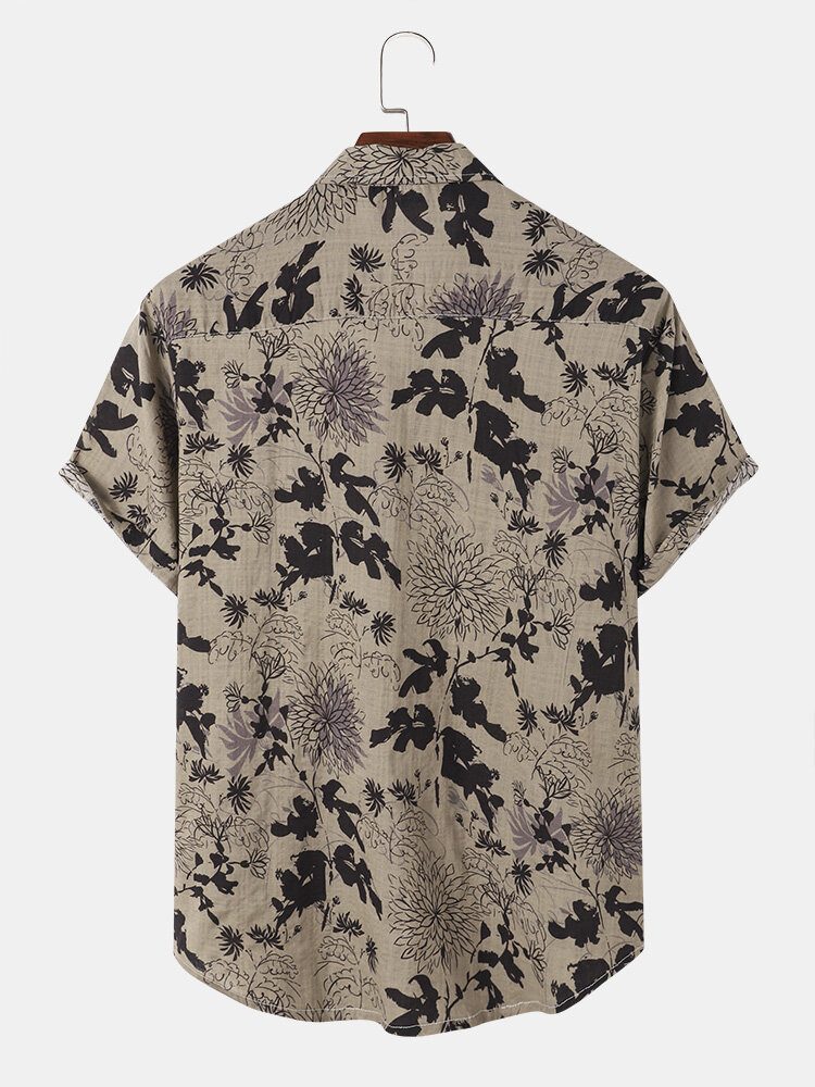 Herreplanter Print Button Up Ferie Kortermede Skjorter