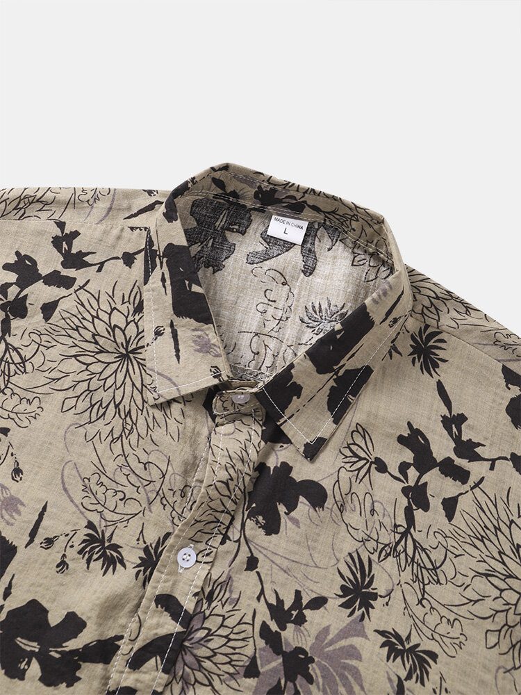 Herreplanter Print Button Up Ferie Kortermede Skjorter