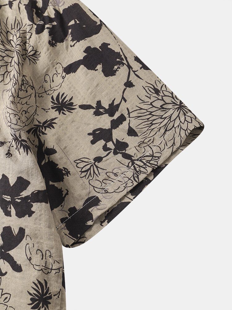 Herreplanter Print Button Up Ferie Kortermede Skjorter