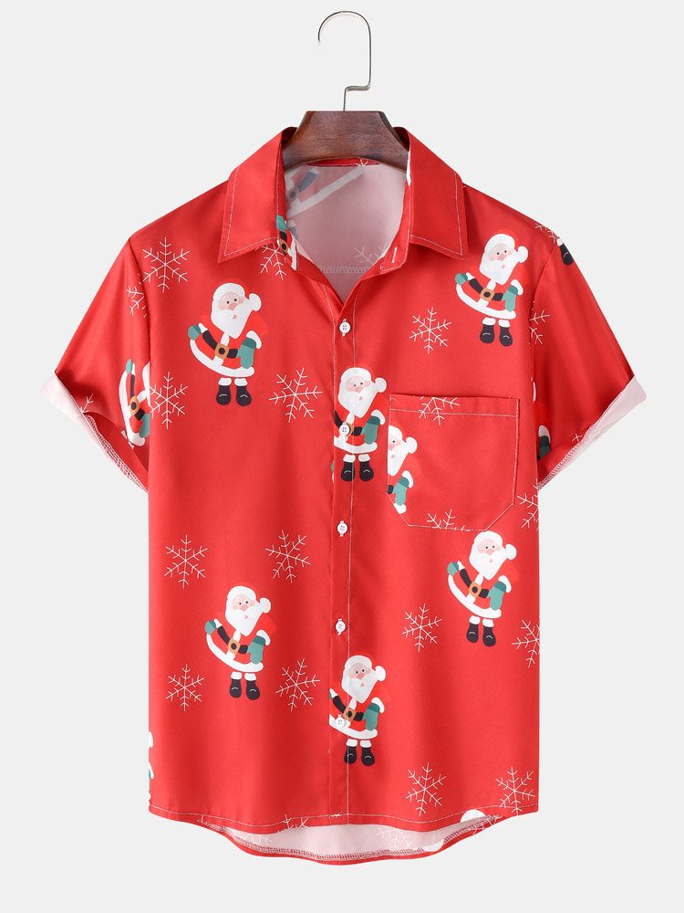 Julenissen Snow Digital Printed Casual Short Shirts