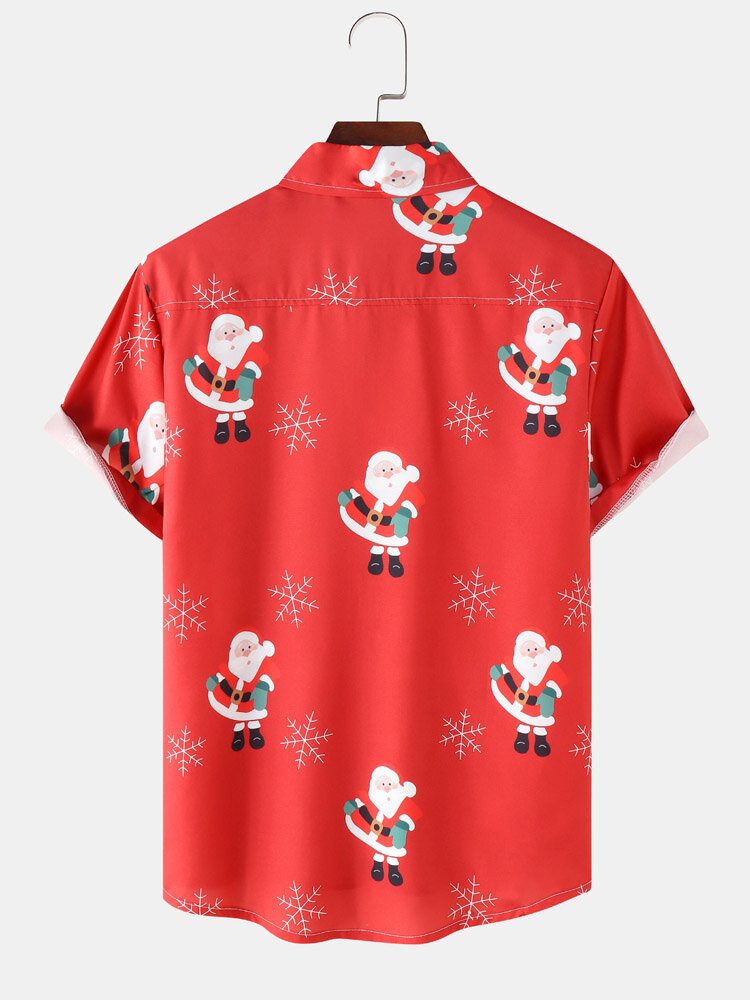 Julenissen Snow Digital Printed Casual Short Shirts