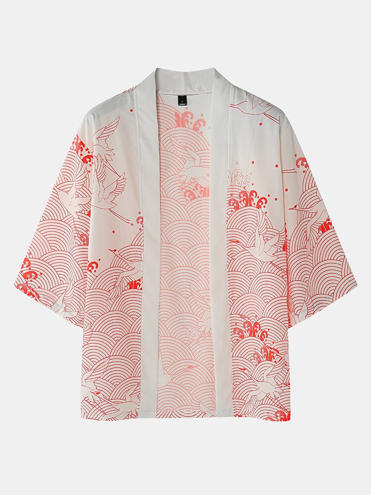 Kimono Crane Propitious Clouds Pattern Snøring To-delt Antrekk