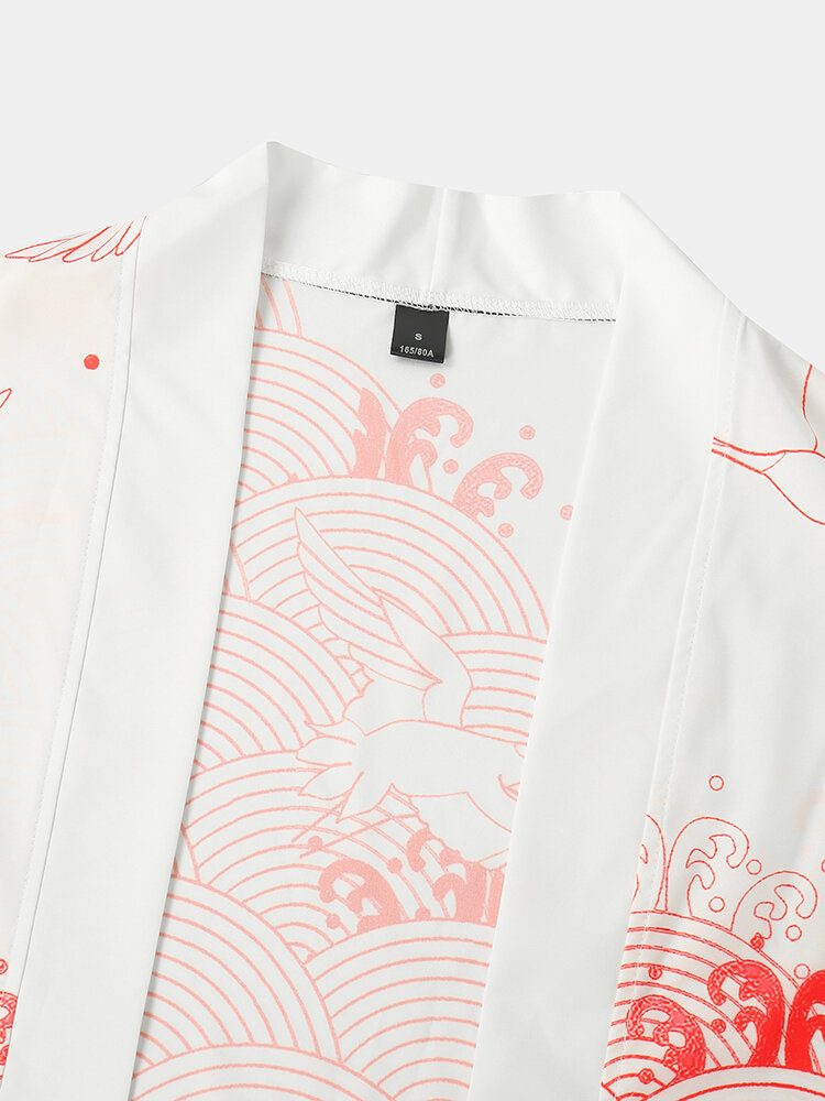 Kimono Crane Propitious Clouds Pattern Snøring To-delt Antrekk