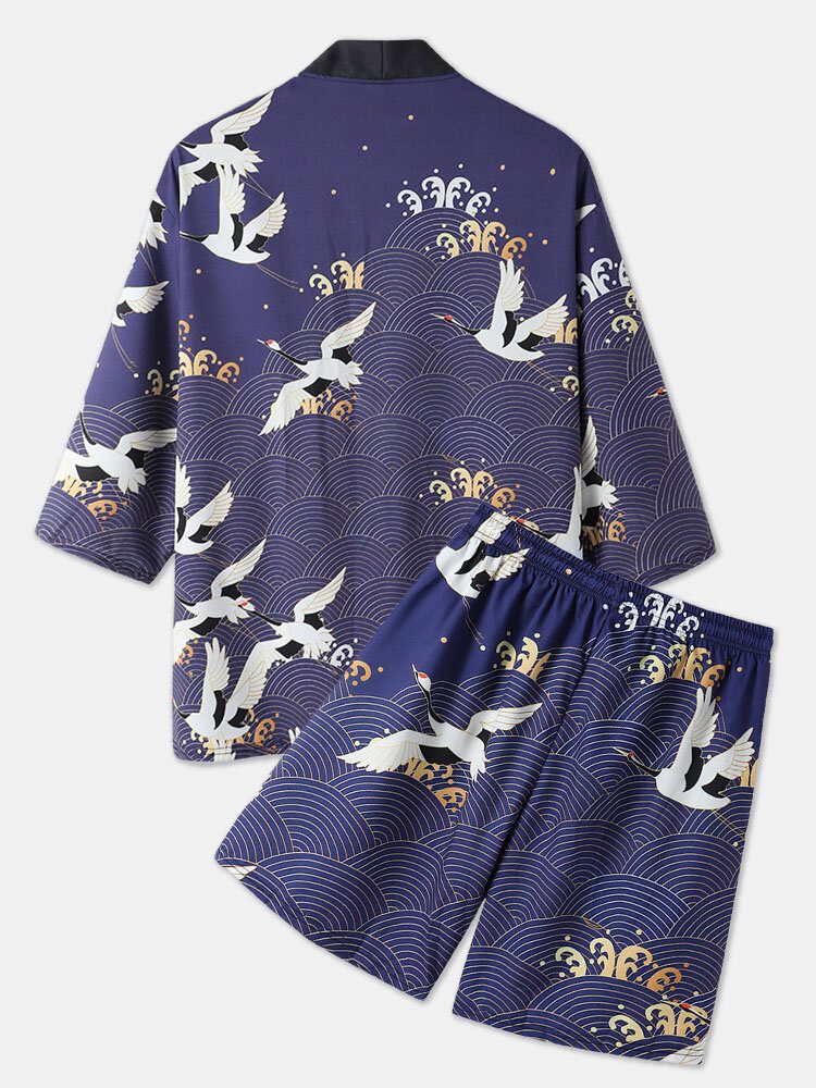 Kimono Etnisk Stil Krantrykk Åpen Front Uformelle Antrekk I To Deler