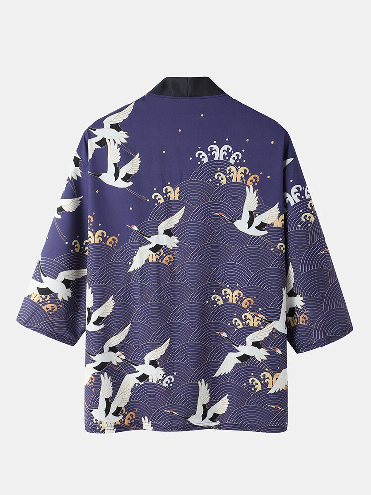 Kimono Etnisk Stil Krantrykk Åpen Front Uformelle Antrekk I To Deler