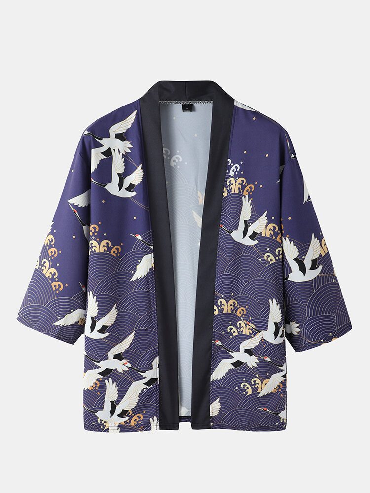 Kimono Etnisk Stil Krantrykk Åpen Front Uformelle Antrekk I To Deler