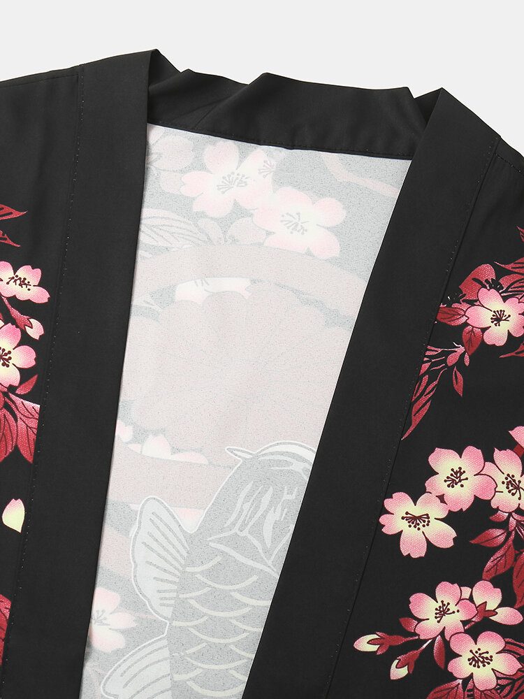 Kimono Karpe Blomstertrykk Japansk Fisk Elastisk Midje Todelt Antrekk