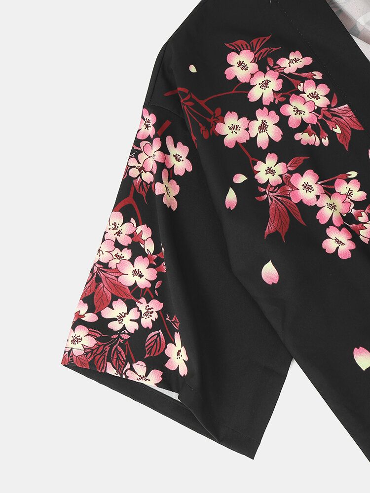 Kimono Karpe Blomstertrykk Japansk Fisk Elastisk Midje Todelt Antrekk