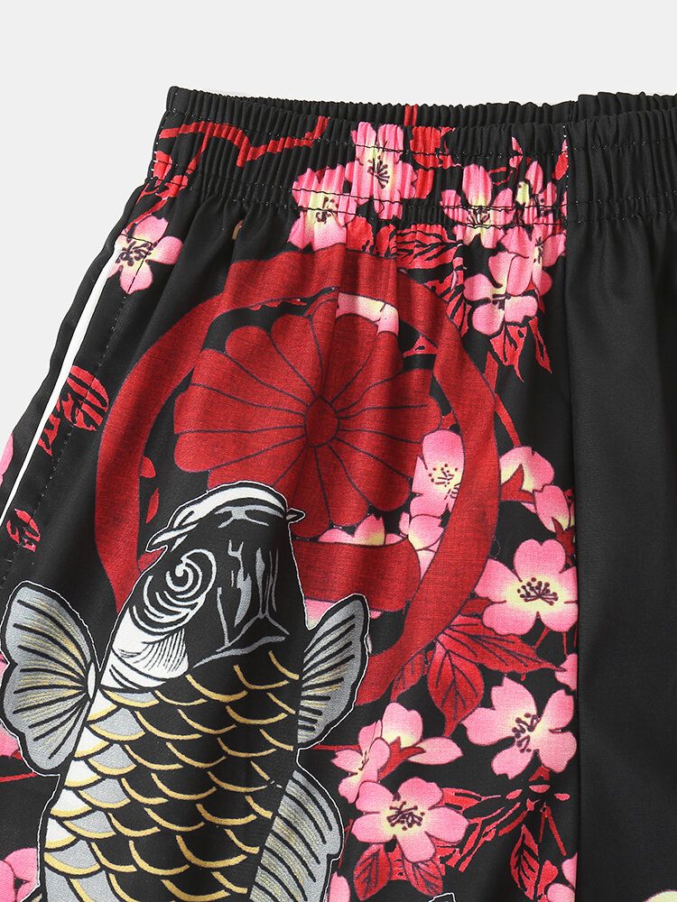 Kimono Karpe Blomstertrykk Japansk Fisk Elastisk Midje Todelt Antrekk