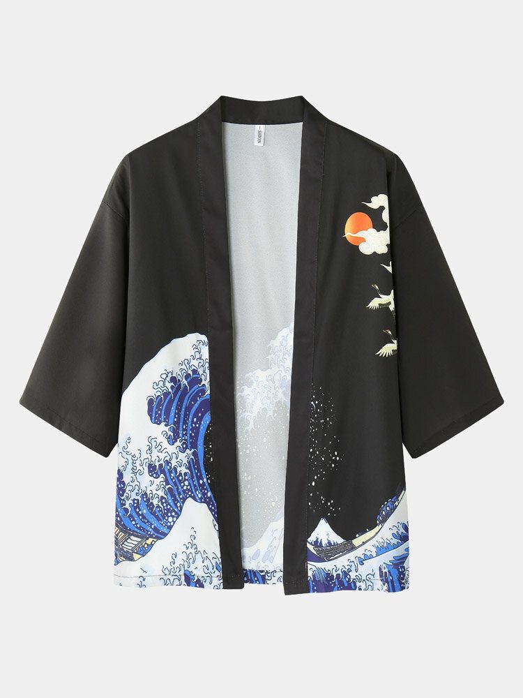 Kimono Waves Hettemønster For Menn Japansk Elastisk Midje Todelt Antrekk