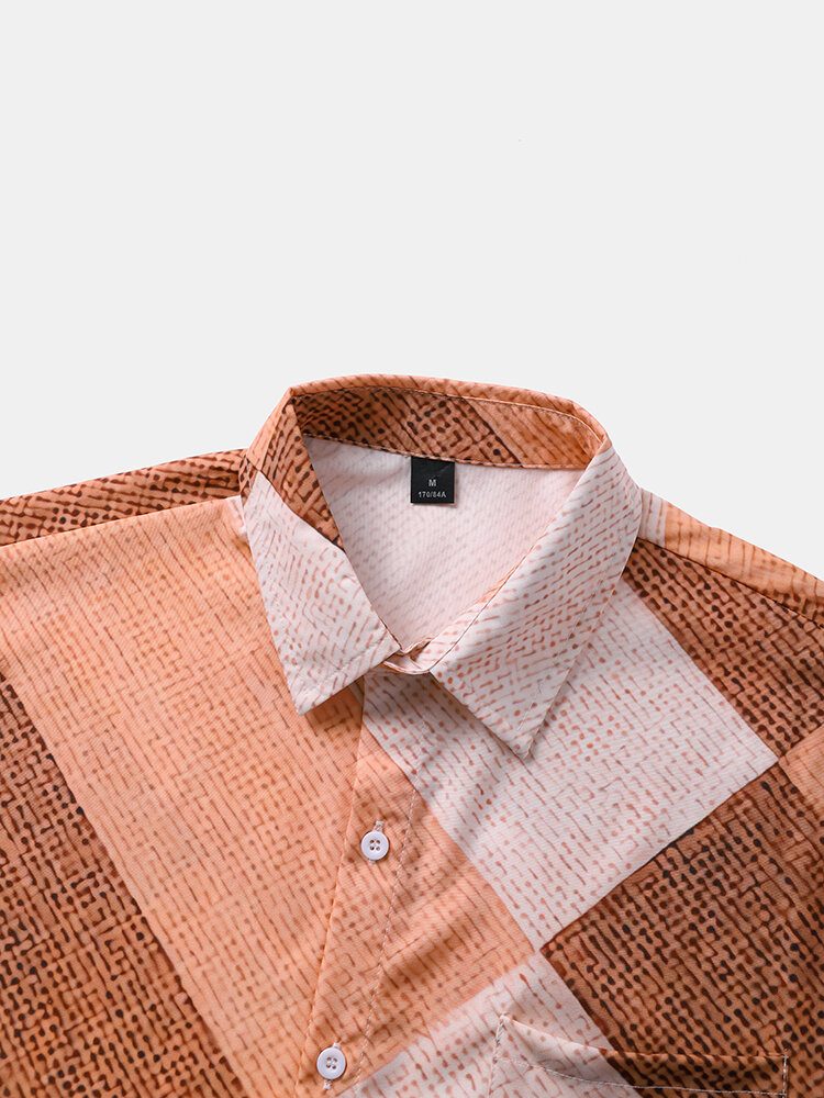 Menn Argyle Kontrastfarge Lapel Front Button Casual Skjorter Med Korte Ermer