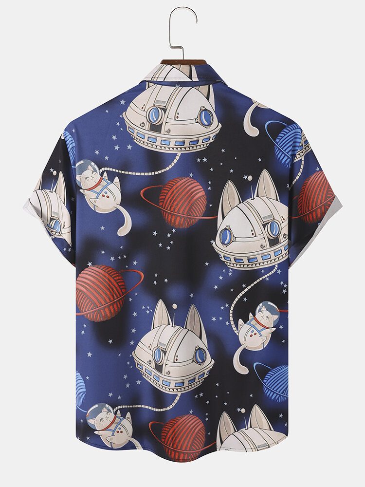 Menn Cartoon Cat Star War Button Casual Skjorter Med Korte Ermer