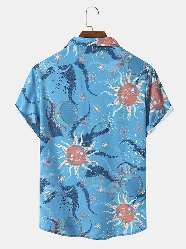 Menn Cartoon Sun Søt Print Lapel Holiday Summer Pustende Skjorter