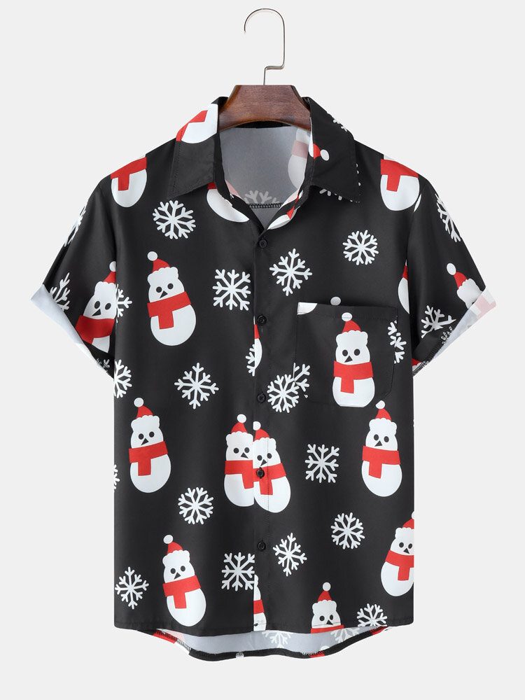 Menn Christmas Snow Man Snow Digital Printed Casual Short Shirts