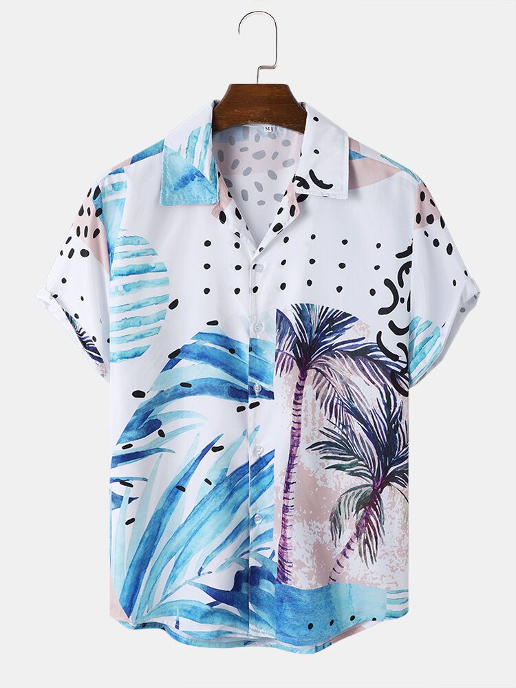 Menn Coconut Tree Print Beachwear Myk Comfy Pustende Alle Matchede Skjorter