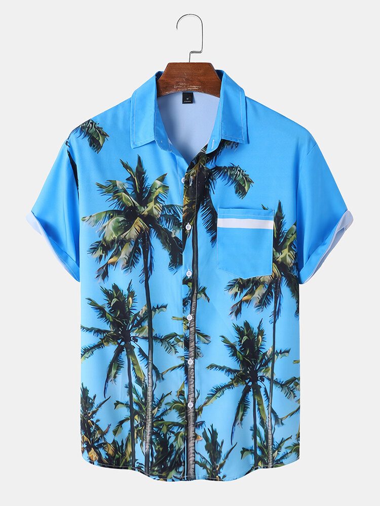 Menn Coconut Tree Print Graceful Leisure Alle Matchende Hudvennlige Skjorter