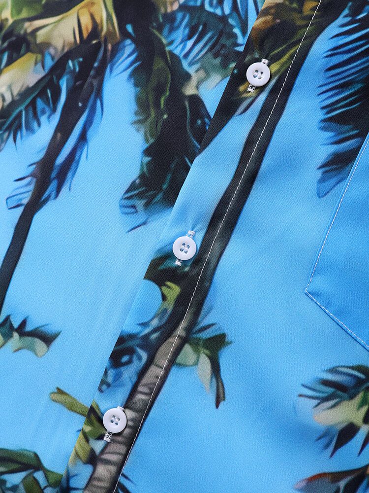 Menn Coconut Tree Print Graceful Leisure Alle Matchende Hudvennlige Skjorter