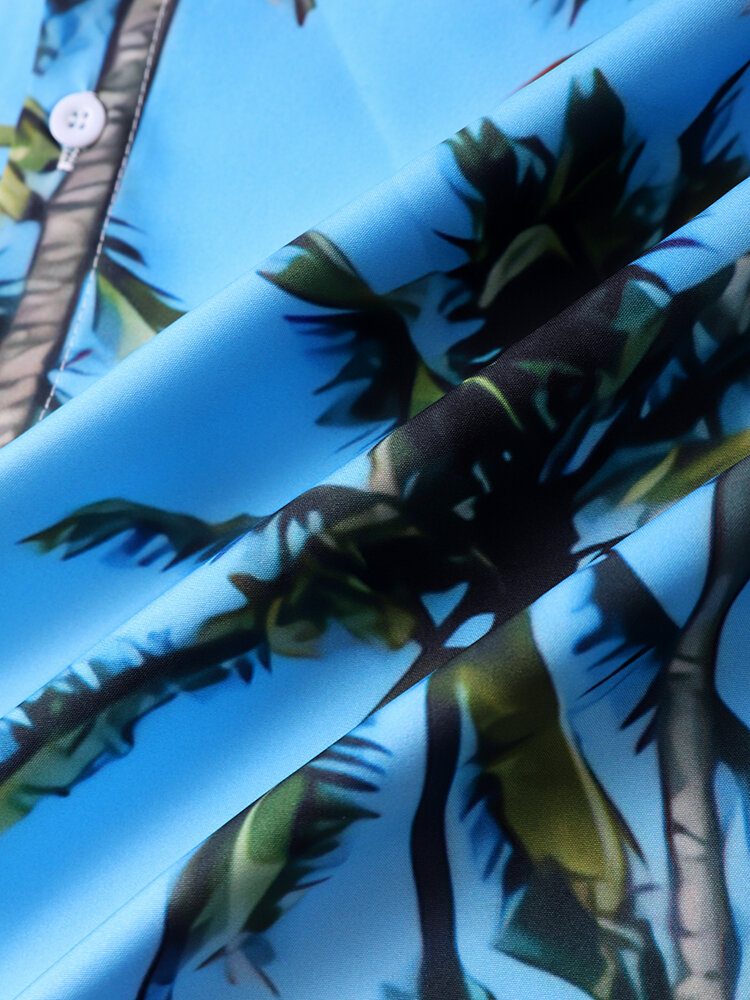 Menn Coconut Tree Print Graceful Leisure Alle Matchende Hudvennlige Skjorter