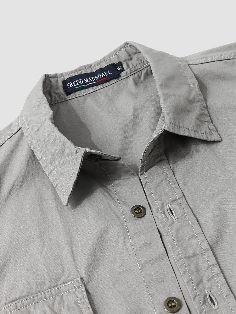 Menn Ensfarget Flate Pocket Button Kortermet Casual Skjorter