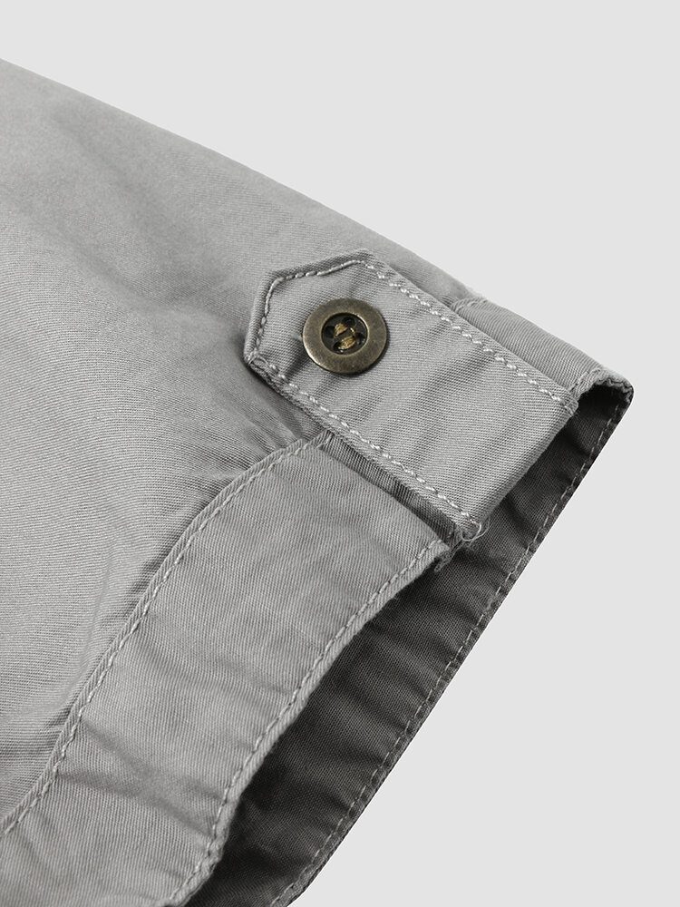 Menn Ensfarget Flate Pocket Button Kortermet Casual Skjorter