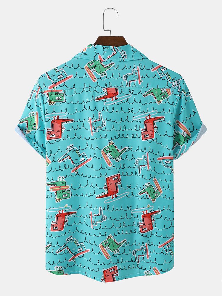 Menn Funny Dinosaur Print Beachwear Ice Silk Comfy Revere Collar Hawaii Style Skjorter