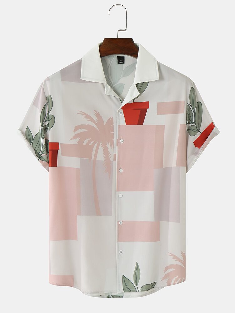 Menn Funny Print Plant Kortermet Hawaii Style Casual Skjorter